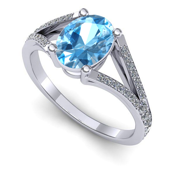 Inel logodna din aur alb cu topaz blue