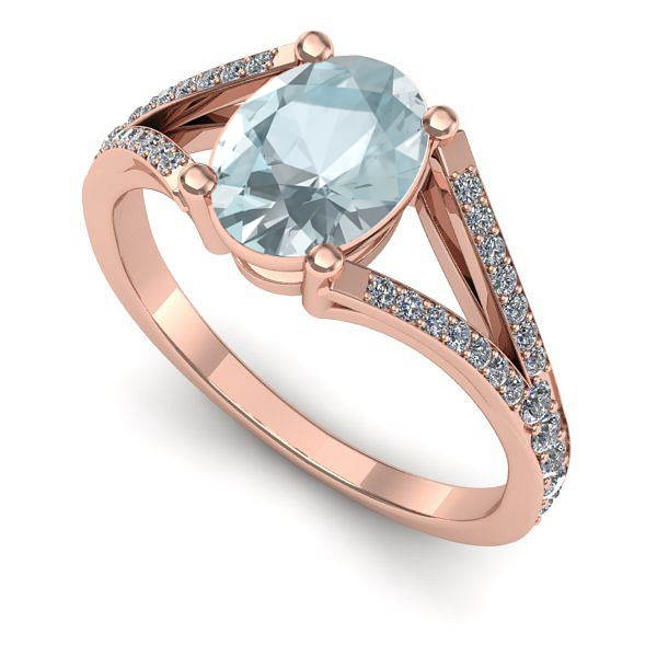 Inel logodna din aur roz cu aquamarin