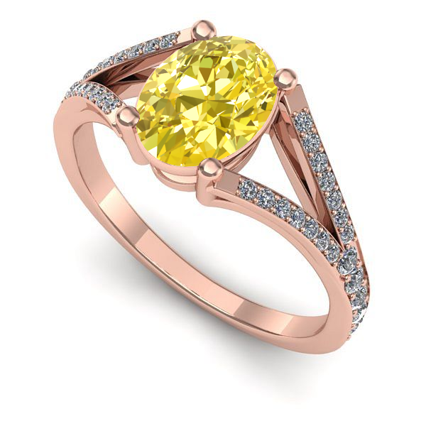 Inel de logodna din aur roz cu safir galben