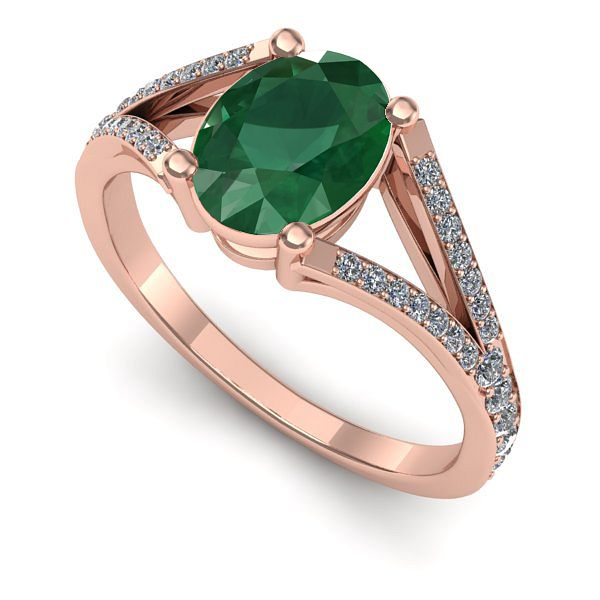 Inel de logodna din aur roz cu smarald