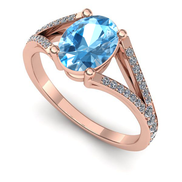 Inel logodna din aur roz cu topaz blue