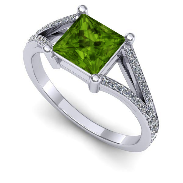 Inel logodna din aur alb cu peridot