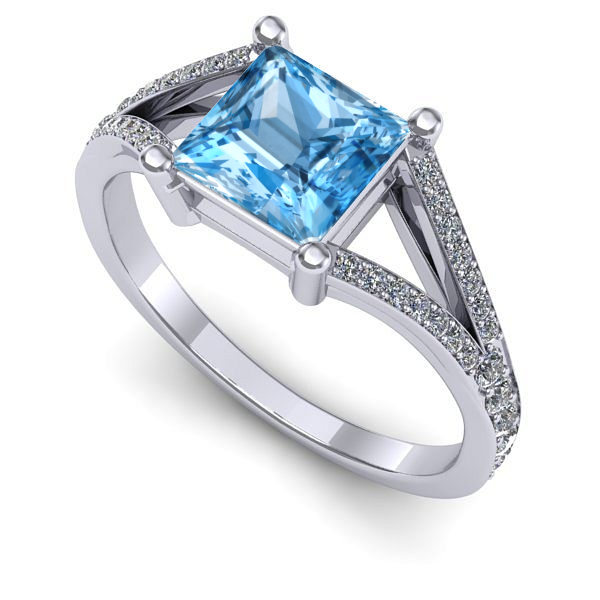 Inel din aur alb cu topaz blue