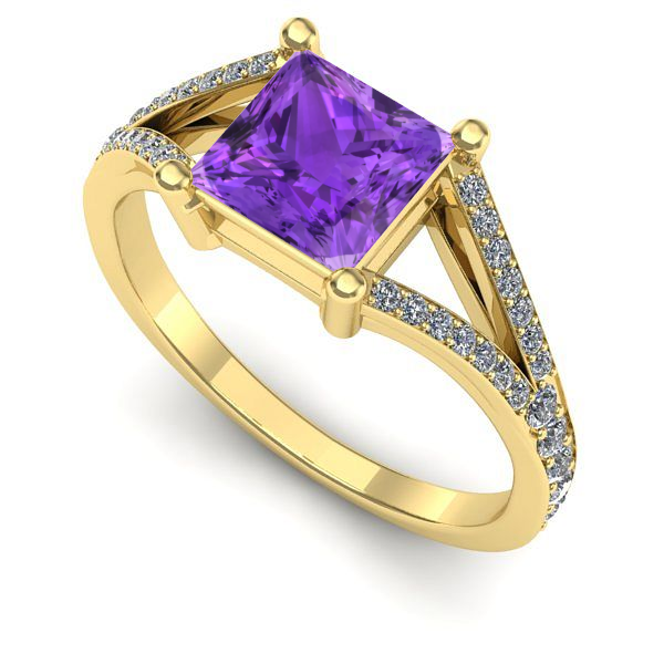 Inel logodna din aur galben cu ametist