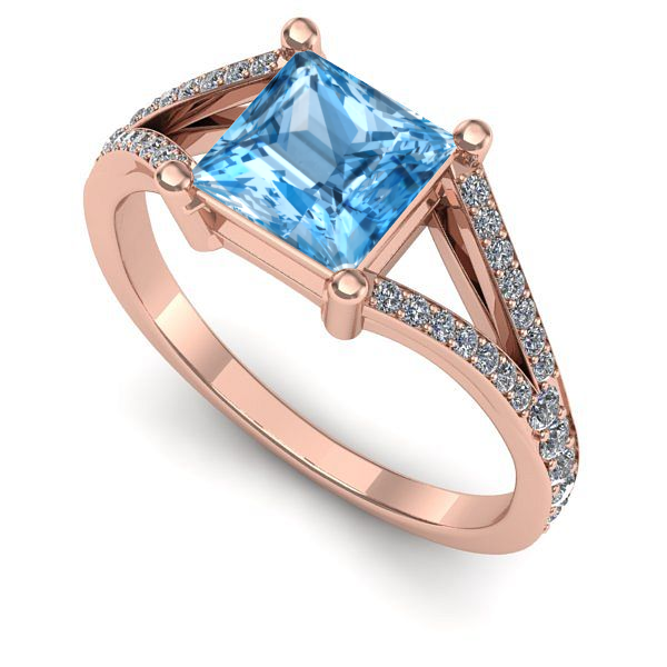 Inel din aur roz cu topaz blue