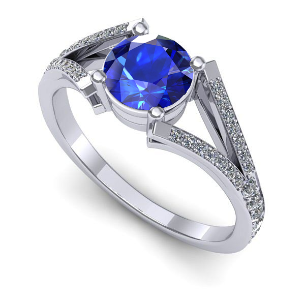 Inel de logodna din aur alb cu safir