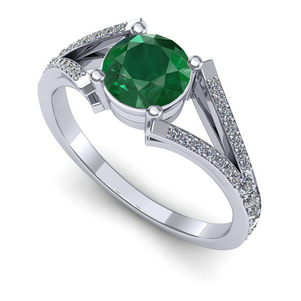 Inel logodna din aur alb cu smarald