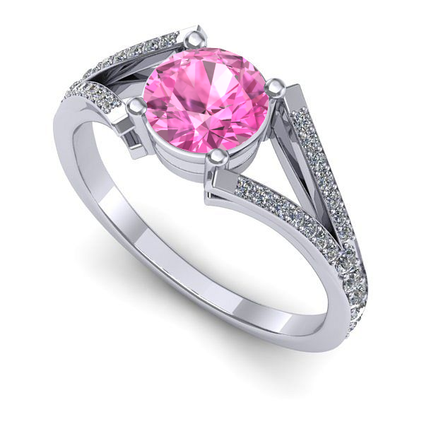 Inel logodna din aur alb cu safir roz