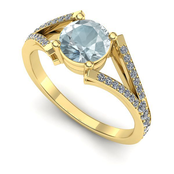 Inel de logodna din aur galben cu aquamarin
