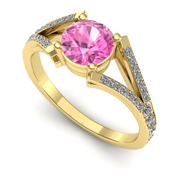 Inel logodna din aur galben cu safir roz