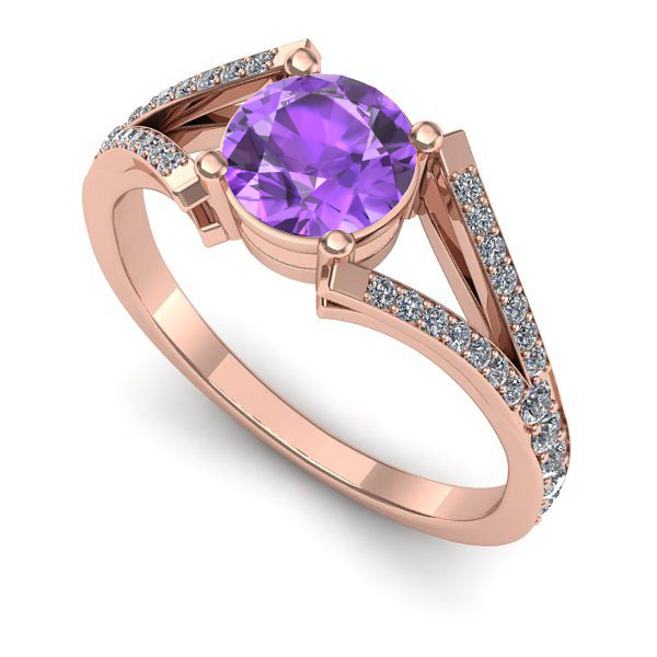 Inel logodna din aur roz cu ametist