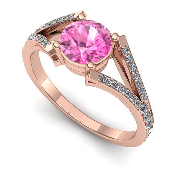 Inel logodna din aur roz cu safir roz