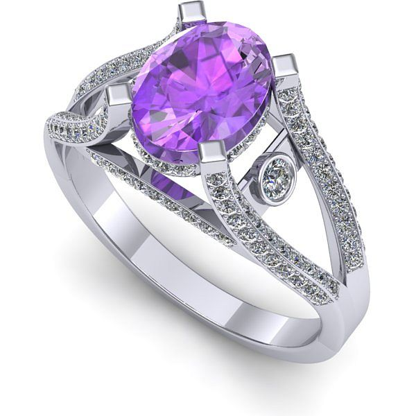 Inel logodna din aur alb cu ametist