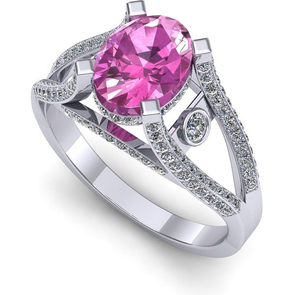 Inel de logodna din aur alb cu safir roz