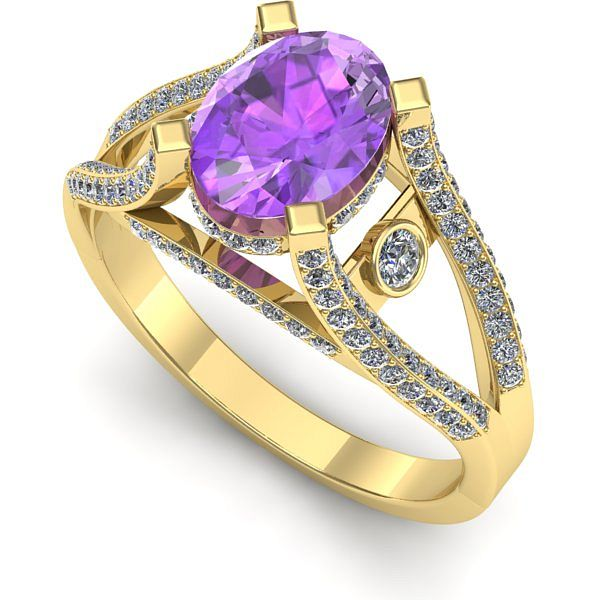 Inel logodna din aur galben cu ametist