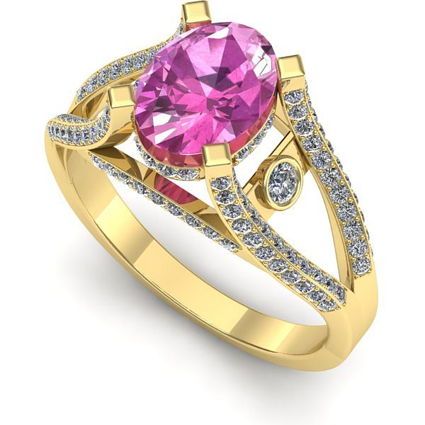 Inel logodna din aur galben cu safir roz