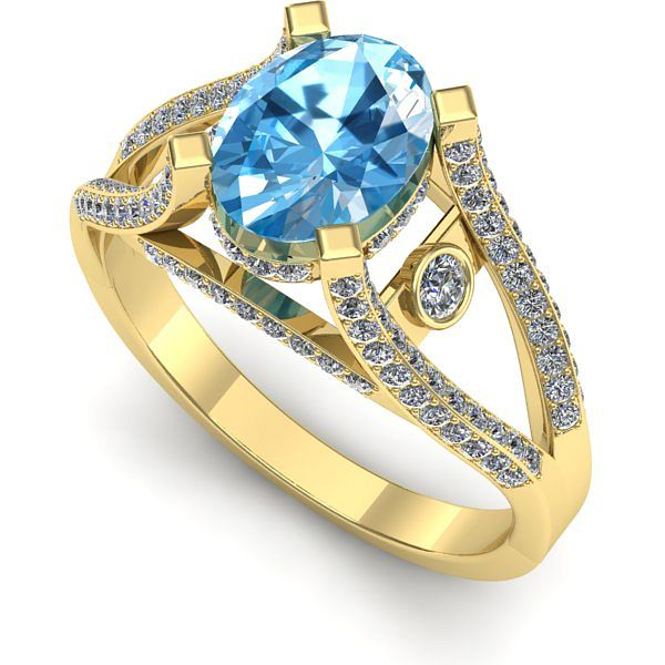 Inel logodna din aur galben cu topaz blue