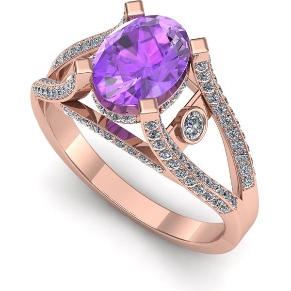 Inel logodna din aur roz cu ametist