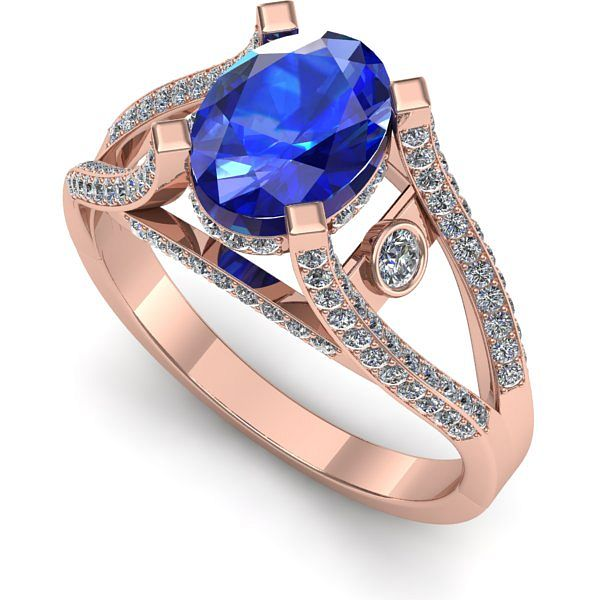 Inel de logodna din aur roz cu safir