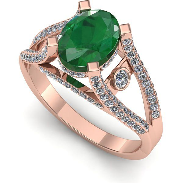 Inel logodna din aur roz cu smarald