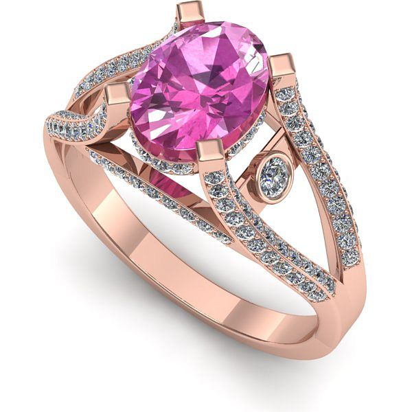 Inel de logodna din aur roz cu safir roz