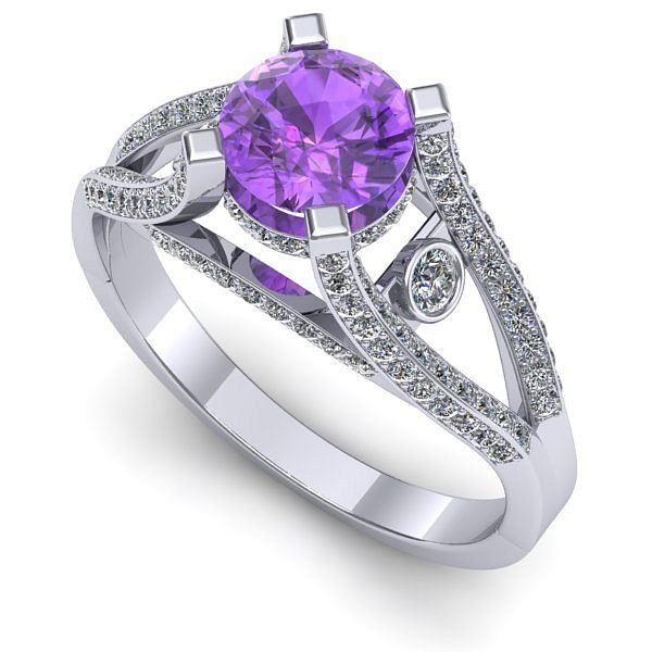 Inel logodna din aur alb cu ametist