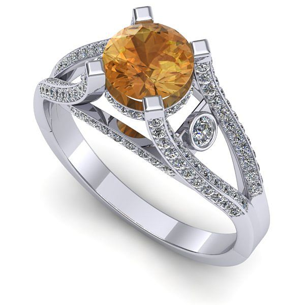 Inel logodna din aur alb cu citrin