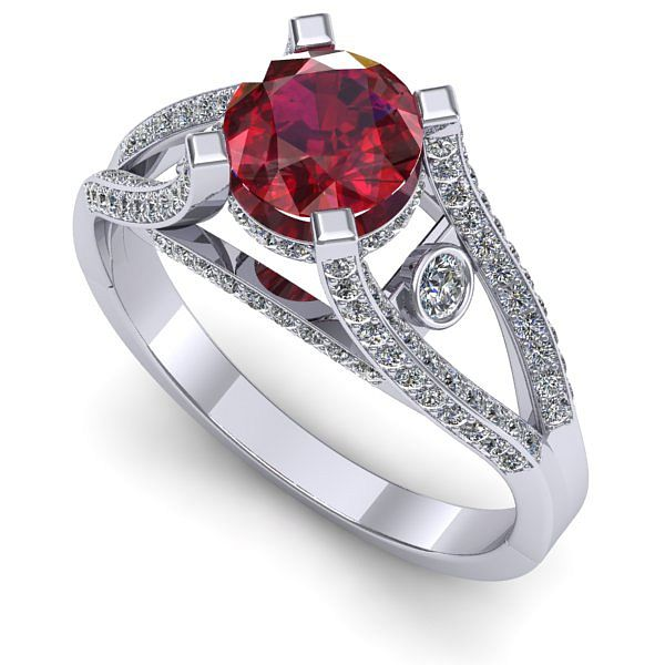 Inel logodna din aur alb cu rubin