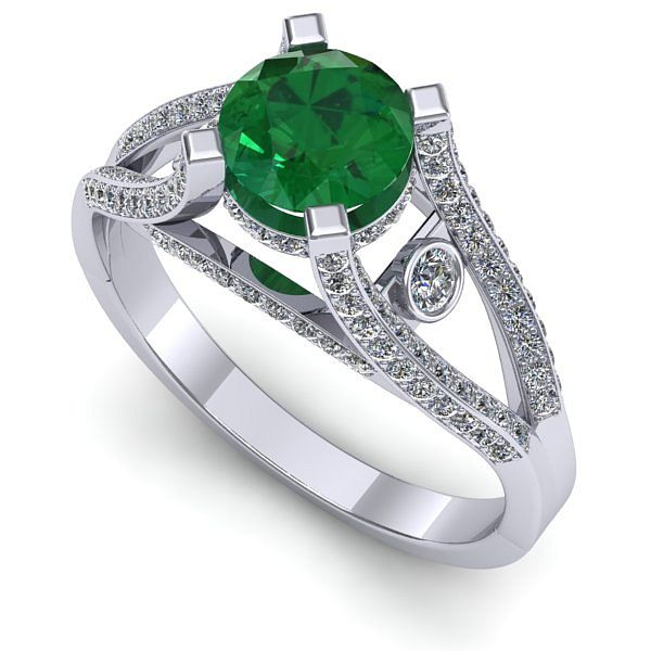 Inel logodna din aur alb cu smarald