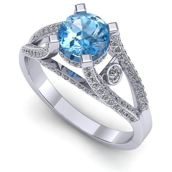 Inel din aur alb cu topaz blue