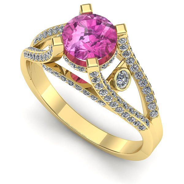 Inel de logodna din aur galben cu safir roz