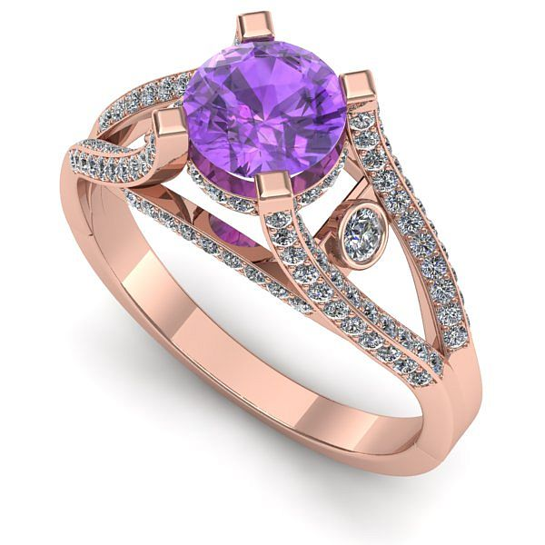 Inel de logodna din aur roz cu ametist