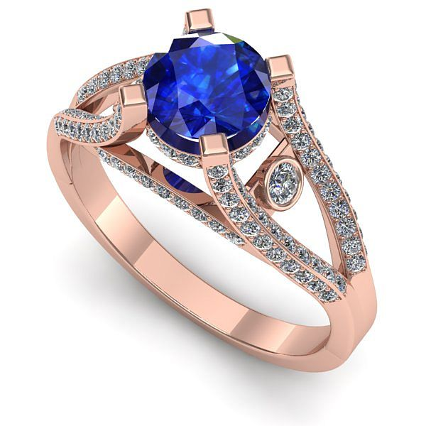 Inel de logodna din aur roz cu safir