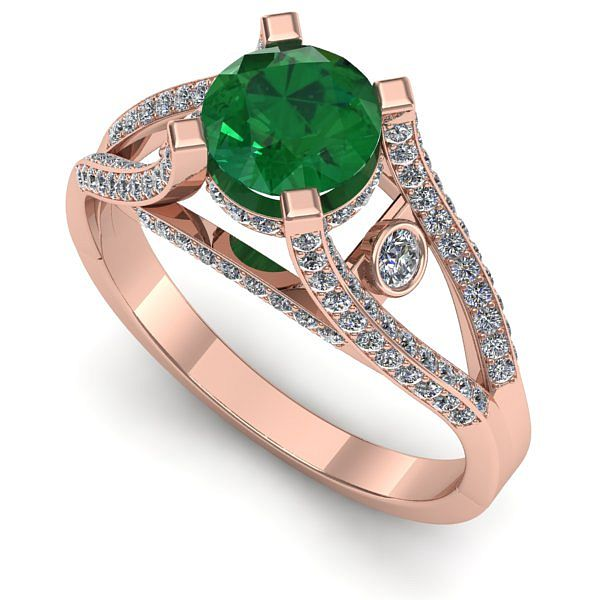 Inel de logodna din aur roz cu smarald