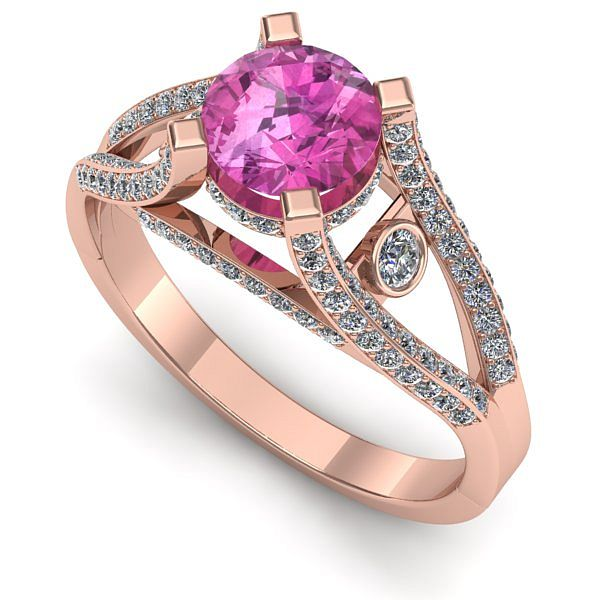 Inel logodna din aur roz cu safir roz