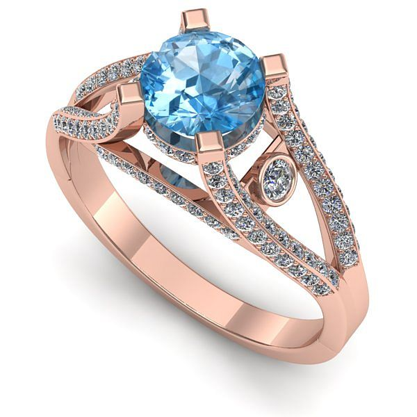 Inel de logodna din aur roz cu topaz blue