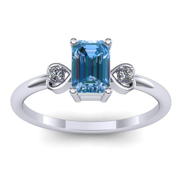 Inel cu diamant de laborator albastru dreptunghiular