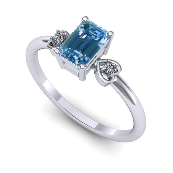 Inel din aur alb cu diamant de laborator albastru