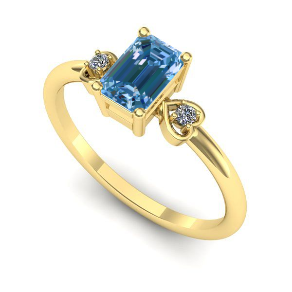 Inel de logodna din aur galben cu diamant de laborator albastru