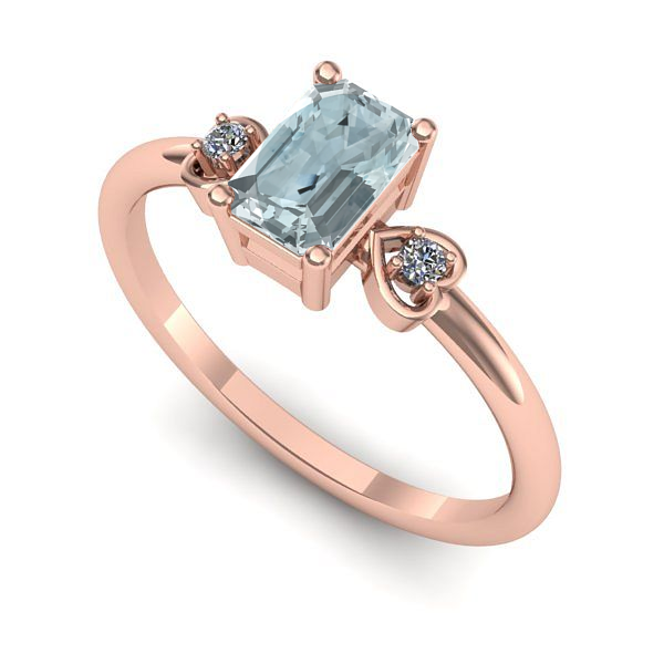 Inel logodna din aur roz cu aquamarin