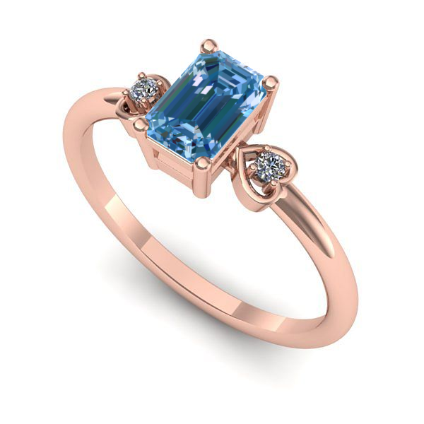 Inel de logodna din aur roz cu diamant de laborator albastru