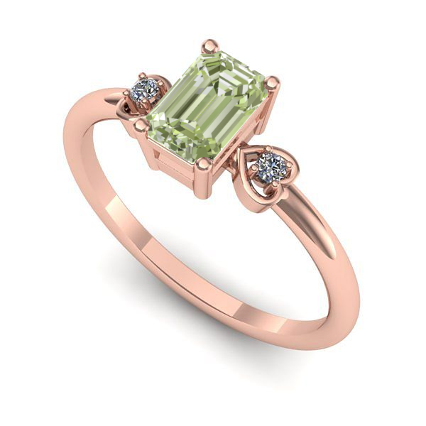 Inel din aur roz cu diamant de laborator verde