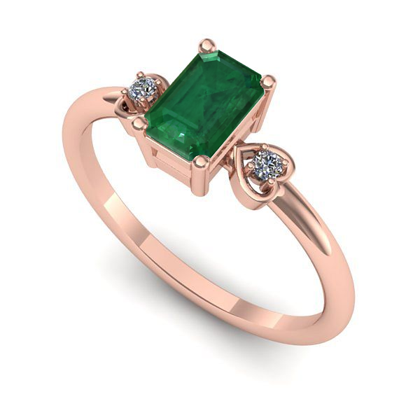 Inel logodna din aur roz cu smarald