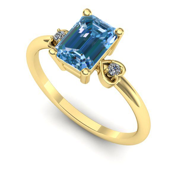 Inel logodna din aur galben cu diamant de laborator albastru