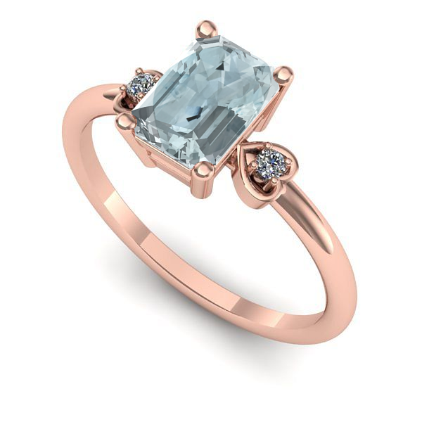 Inel logodna din aur roz cu aquamarin