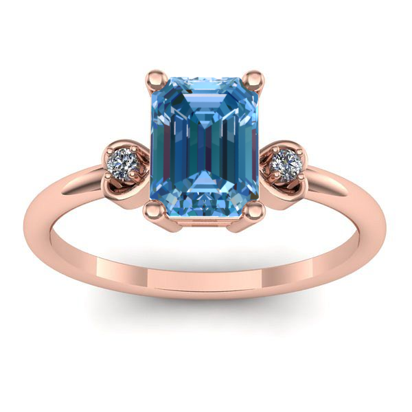 Inel cu diamant de laborator albastru dreptunghiular