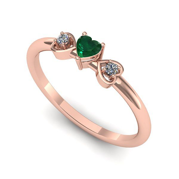 Inel logodna din aur roz cu smarald