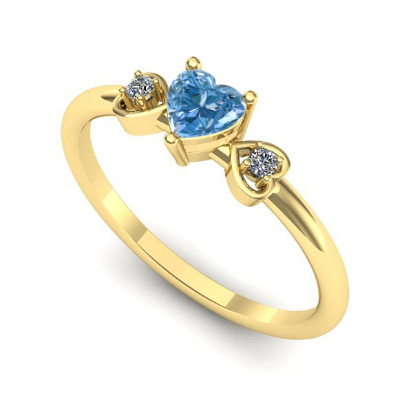 Inel logodna din aur galben cu diamant de laborator albastru