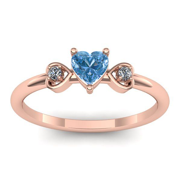 Inel cu diamant de laborator albastru inima