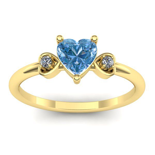 Inel logodna cu diamant de laborator albastru inima